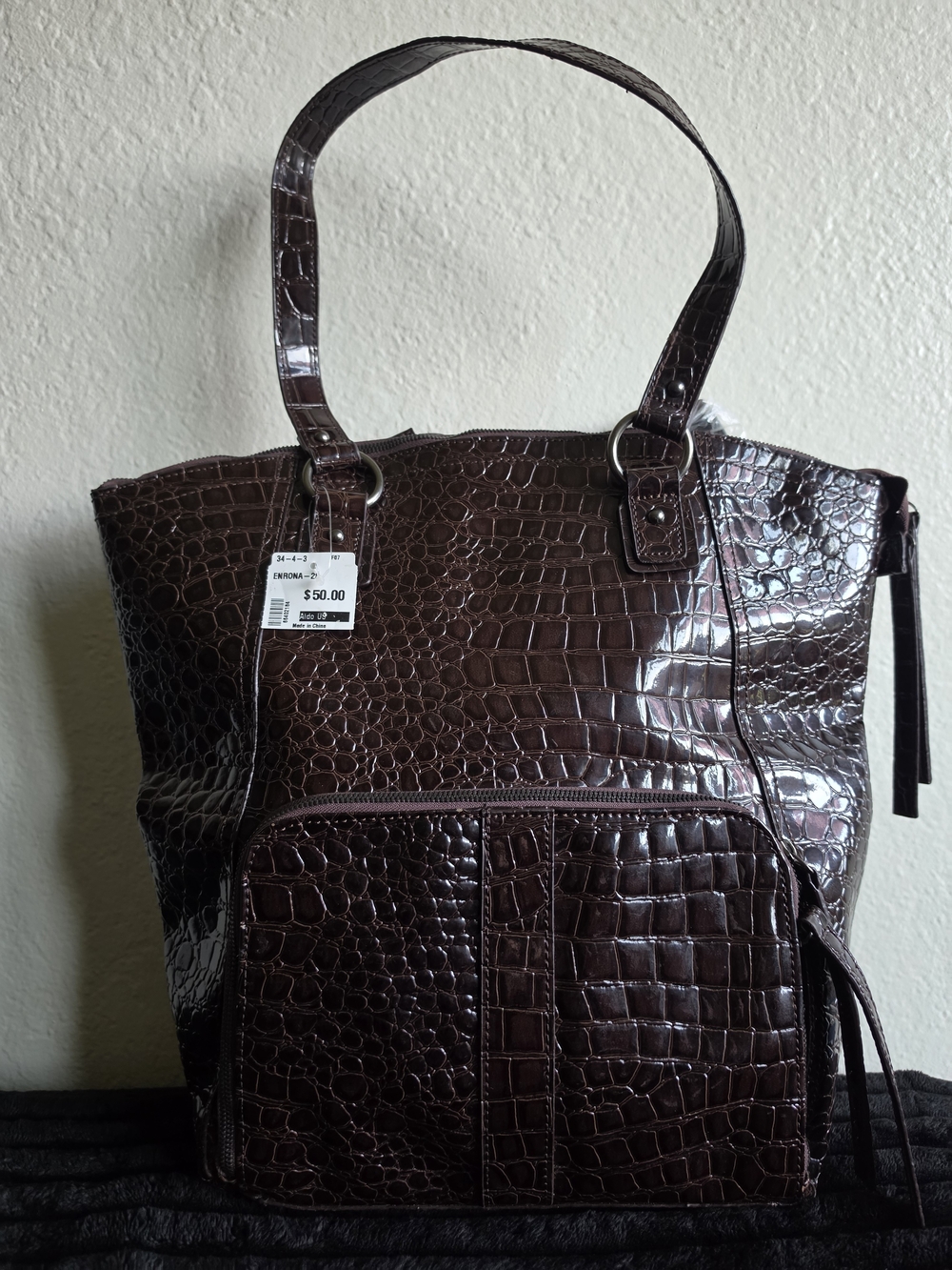 Aldo Dark Brown Croc-Embossed Tote Bag - Women's Shoulder Bag